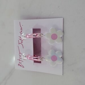 Betsey Johnson Pink and White Floral Earrings